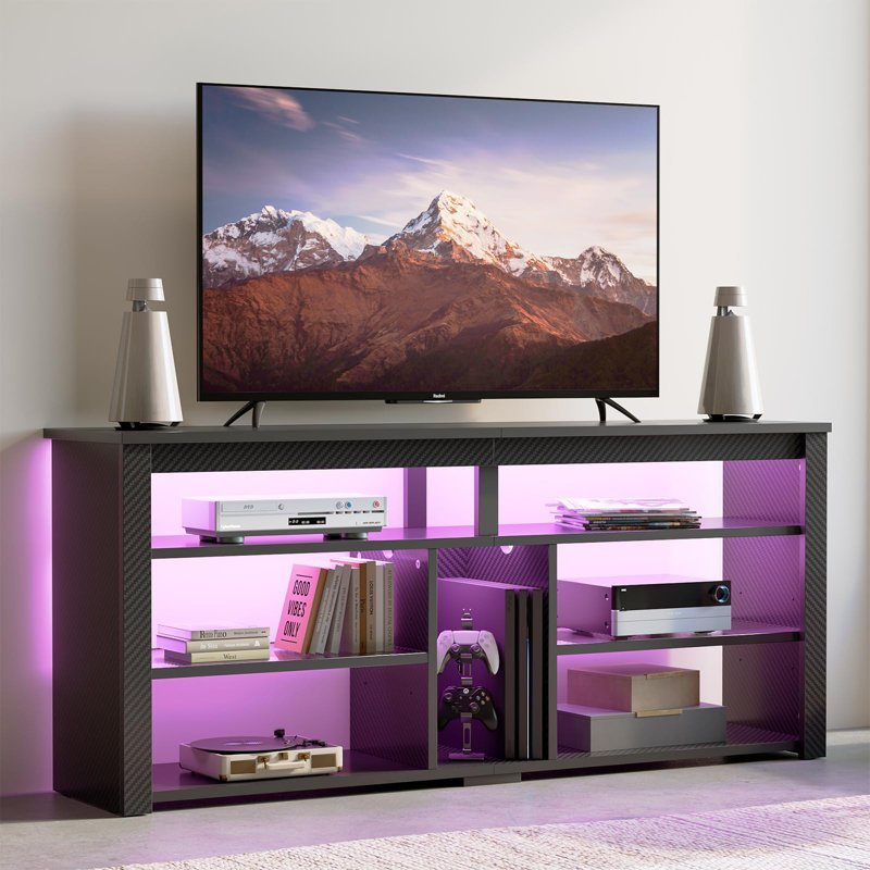 Brayden Studio Black Carbon Fiber LED Tall Entertainment Center 55 inch TV Stand Wayfair